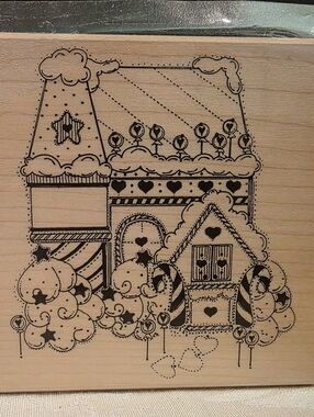Vintage Wood Mounted Rubber Stamp Gingerbread House by Anette Adam Watkins Q992